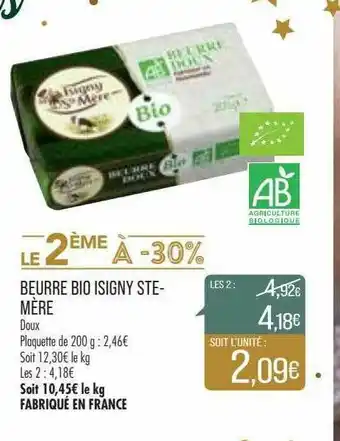 Match Beurre Bio Isingy Ste-mère offre