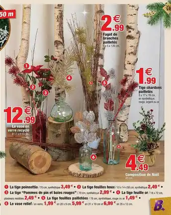 Bazarland Le Vase En Verre Recyclé, Fagot De Branches Pailletés, Tige Chardons Pailletés, Composition De Noël offre