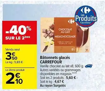 Carrefour Bâtonnets Glacés Carrefour offre