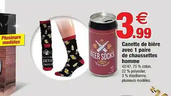 Bazarland Canette De Bière Avec 1 Paire De Chaussettes Homme offre