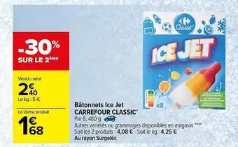 Carrefour Bâtonnets Ice Jet Carrefour Classic' offre