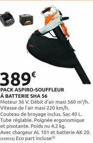 Rural Master Pack Aspiro-souffleur à Batterie Sha 56 offre