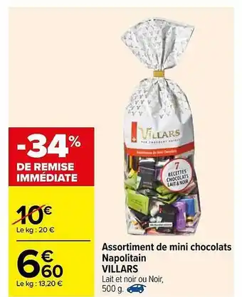 Carrefour Assortiment De Mini Chocolats Napolitain Villars offre