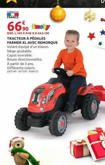 Rural Master Tracteur à Pédales Farmer Xl Avec Remorque Smoby offre