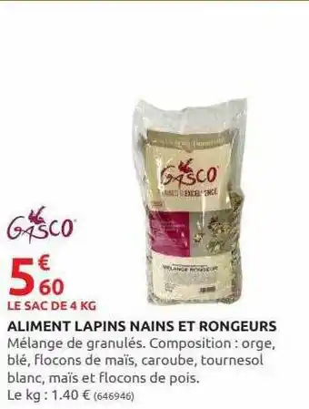 Aliment Lapins Nains Et Rongeurs Gasco