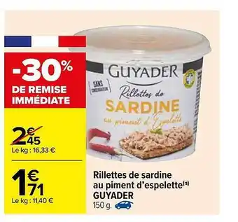 Carrefour Rillettes De Sardine Au Piment D'espellette Guyader offre