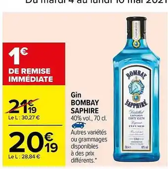 Carrefour Gin Bombay Saphire offre