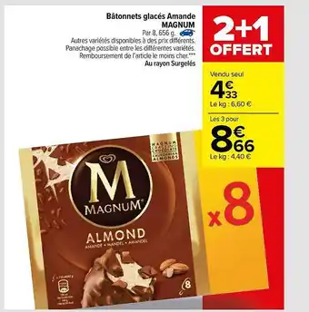 Carrefour Bâtonnets Glacés Amande Magnum offre