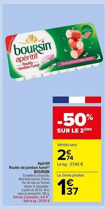 Carrefour Market Apéritif Roulés De Jambon Fumé Boursin offre