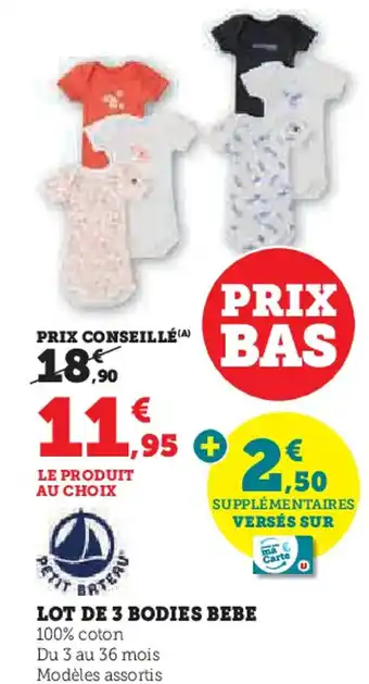 Hyper U Lot de 3 bodies bebe offre