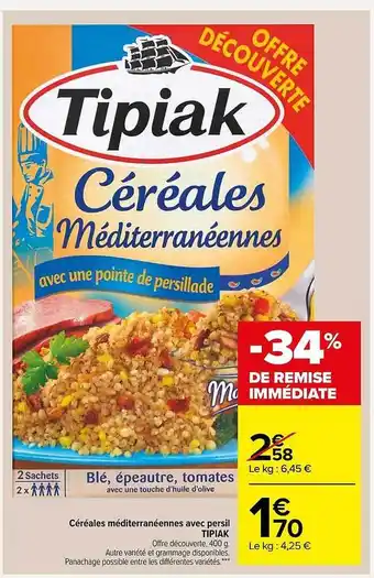 Carrefour Market Céréales Méditerranéennes Avec Persil Tipiak offre