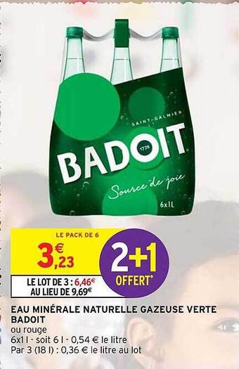 Intermarché Eau Minérale Naturelle Gazeuse Verte Badoit offre