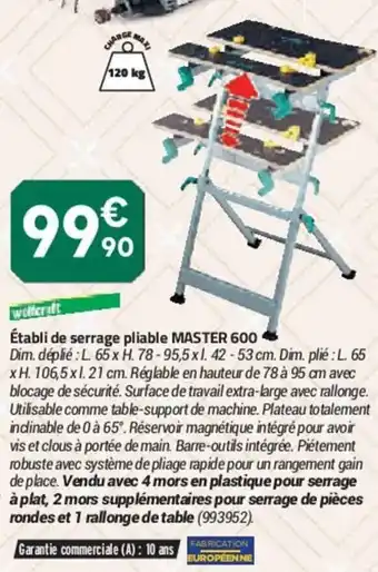 Bricorama ètabli De Serrage Pliable Master 600 offre