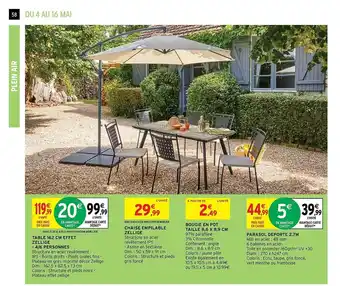 Intermarché Table 162 Cm Effet Zellige - 4-6 Personnes, Chaise Empilable Zellige, Bougie En Pot Taille 8.6 X 8.9 Cm, Parasol Deporte 2,7 offre