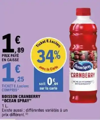 E.Leclerc "OCEAN SPRAY" Boisson cranberry offre