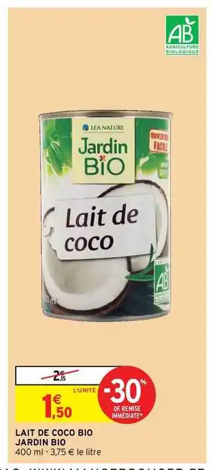 Intermarché Contact Lait De Coco Bio Jardin Bio offre