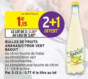Intermarché Contact Bulles De Fruits Ananas-citron Vert Badoit offre