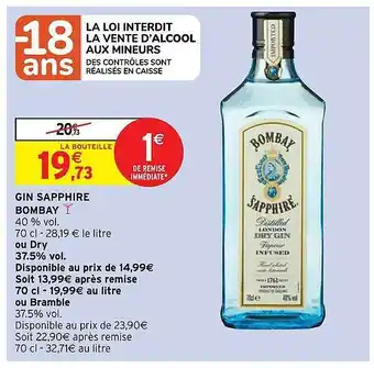 Intermarché Express Gin Sapphire Bombay offre
