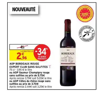 Intermarché Hyper Aop Bordeaux Rouge Expert Club Sans Sulfites offre