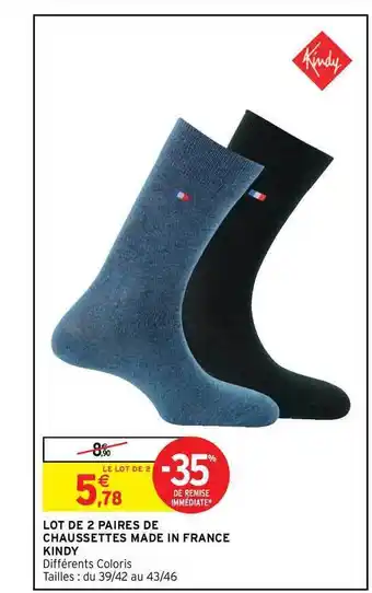 Intermarché Hyper Lot De 2 Paires De Chaussettes Made In France Kindy offre
