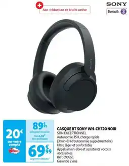Auchan SONY Casque bt sony wh-ch720 noir offre