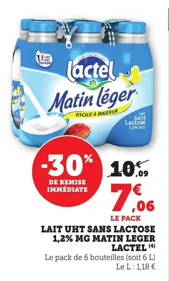 Bi1 Lait uht sans lactose 1,2% mg matin leger lactel offre