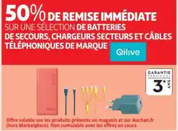 Auchan QILIVE Sur une sélection de batteries de secours, chargeurs secteurs et câbles téléphoniques de marque offre