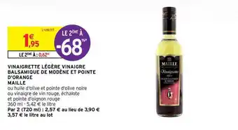 Intermarché Hyper Vinaigrette Légère Vinaigre Balsamique De Modène Et Pointe D'orange Maille offre