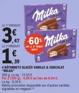 E.Leclerc 4 bâtonnets glacés vanille & chocolat milka offre