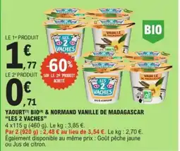 E.Leclerc Yaourt bio & normand vanille de madagascar les 2 vaches offre