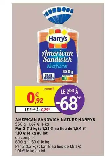 Intermarché Hyper American Sandwich Nature Harrys offre