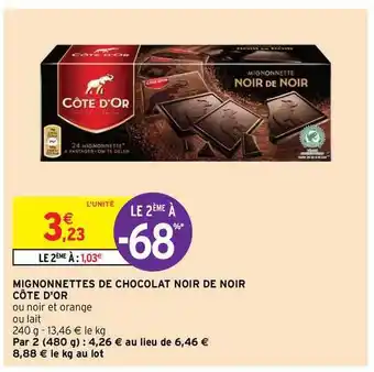 Intermarché Hyper Mignonnettes De Chocolat Noir De Noir Côte D'or offre