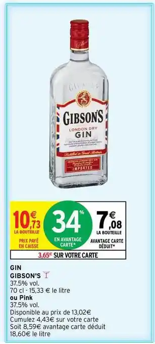 Intermarché Hyper Gin Gibson's Ou Pink offre