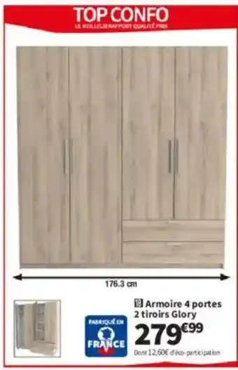 Conforama Armoire 4 portes 2 tiroirs Glory offre