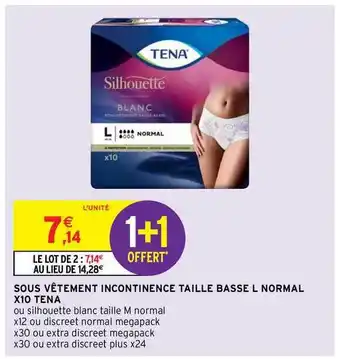 Intermarché Hyper Sous Vêtement Incontinence Taille Basse L Normal X10 Tena offre