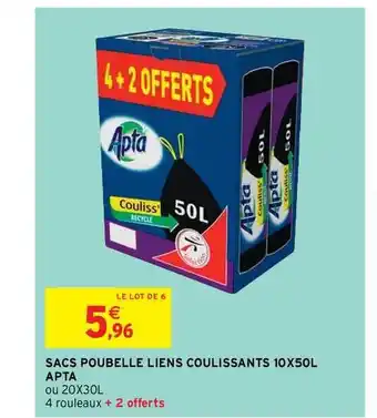 Intermarché Hyper Sacs Poubelle Liens Coulissants 10 X 50 L Apta offre