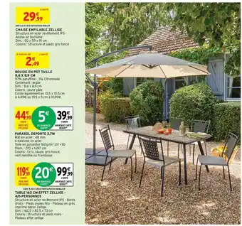 Intermarché Hyper Chaise Empilable Zellige, Bougie En Pot Taille 8,6 X 8,9 Cm, Parasol Deporté 2,7 M, Table 162 Cm Effet Zellige - 4-6 Personne offre
