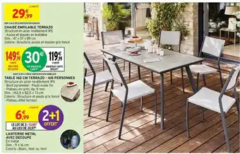 Intermarché Hyper Chaise Empilable Terrazo, Table 162 Cm Terrazo - 4-6 Personnes, Lanterne Metal Avec Découpe offre