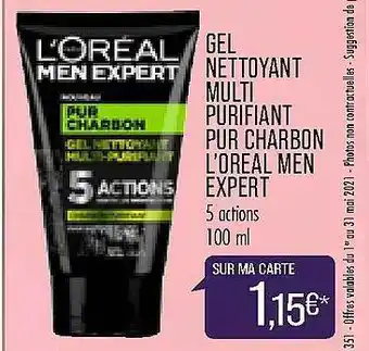 Match Gel Nettoyant Multi Purifiant Pur Charbon L'oréal Men Expert offre