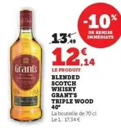 Hyper U Grant's Blended Scotch Whisky Triple Wood 40° offre