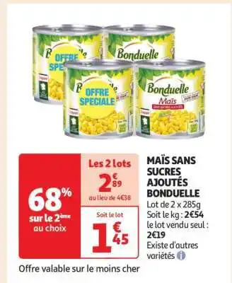 Auchan Maïs Sans Sucres Ajoutés Bonduelle offre