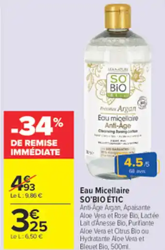 Carrefour Market SO'BIO ÉTIC Eau Micellaire offre