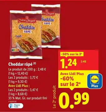 Lidl CHÊNE D'ARGENT Cheddar râpé offre