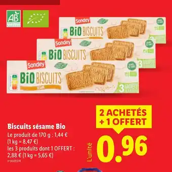 Lidl SONDEY Biscuits sésame Bio offre