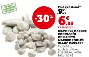 Super U Graviers marbre concassés ou galets marbre roulés blanc carrare offre