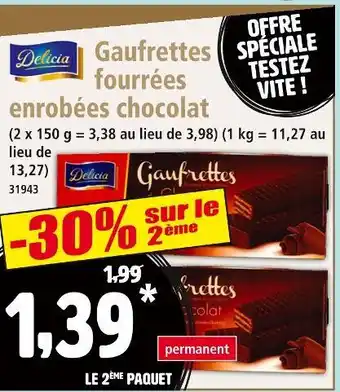 Norma Delicia Gaufrettes fourrées enrobées chocolat offre