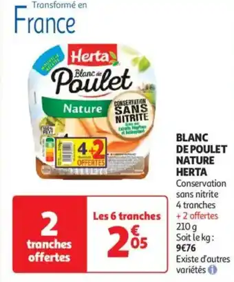 Auchan Supermarché Blanc de poulet nature Herta offre