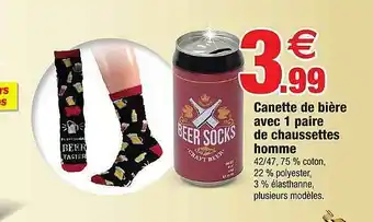 Bazarland Canette De Bière Avec 1 Paire De Chaussettes Homme offre