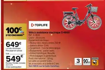 Carrefour Vélo à Assistance électrique E-4600 Toplife offre