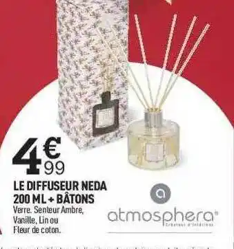 Le Diffuseur Neda 200 Ml + Bâtons Atmosphera